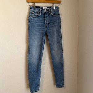 Re/Done Women's 90’s High Rise Ankle Crop Jeans in True Blue Wash, Size 24
